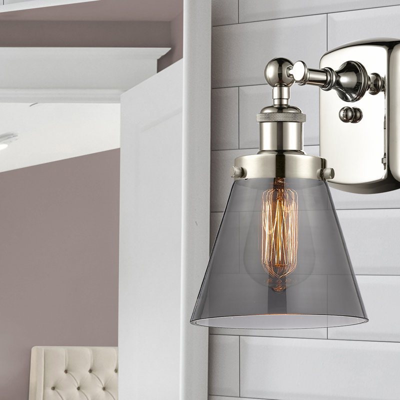 Applique murale 1 lumière 6 "Ballston Urban Cone, DEL, Plaqué couleur fumée, Nickel poli