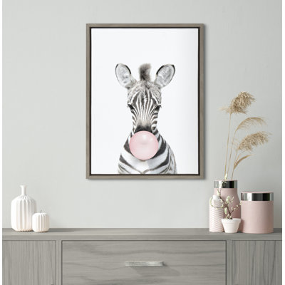 Bubble Gum Zebra by Amy Peterson Framed Canvas Wall Art Print