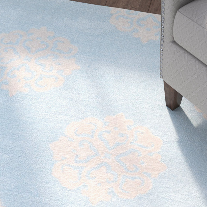 Tapis turquoise / jaune en laine / viscose touffeté à la main Steve, Rectangle 7 pi x 9 pi 6 po