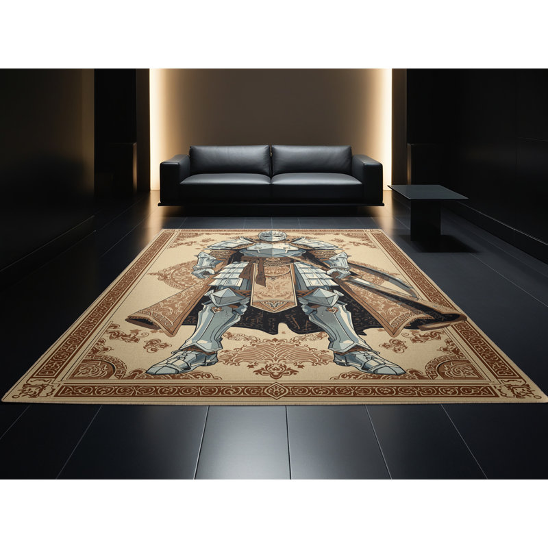 Tapis oriental classique brun et beige lavable à la machine Bedford Ice Armor Warrior, 4 x 2