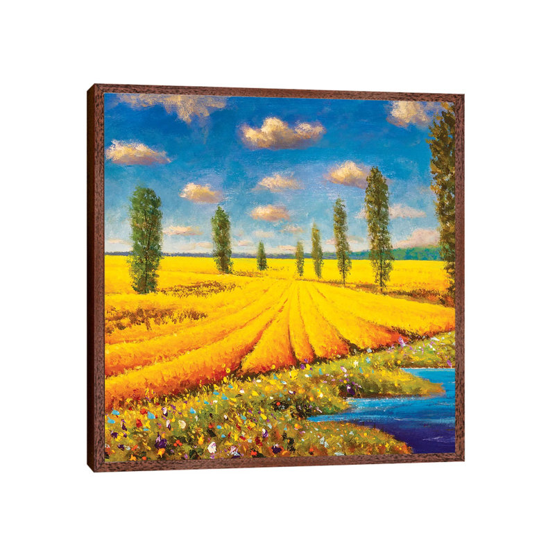 Warm Summer Landscape 1 Piece Painting on Canvas, 93.98cm H x 93.98cm W x 3.81cm D, Classic Brown Wood Framed