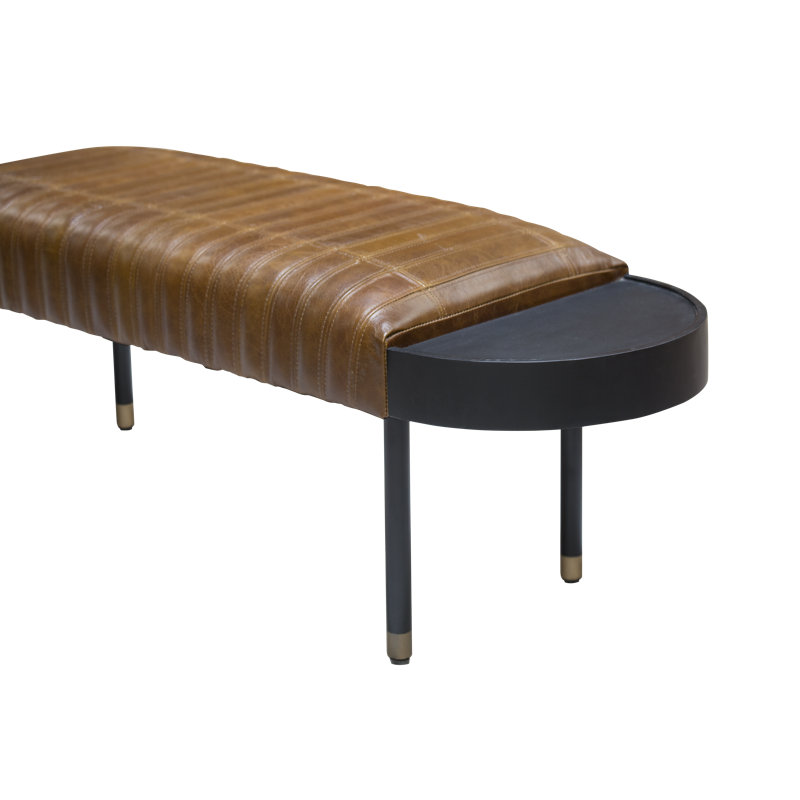 Stasya Genuine Leather Upholstered Bench, Black/Brown
