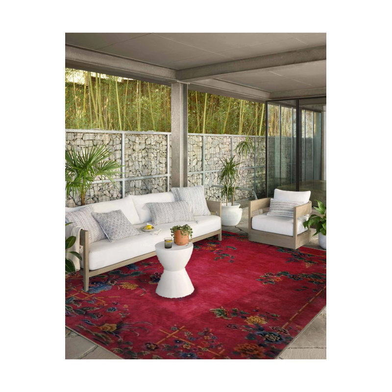 Tapis décoratif rouge à motif floral rouge, Tapis de couloir 3 pi 3 po x 9 pi 10 po
