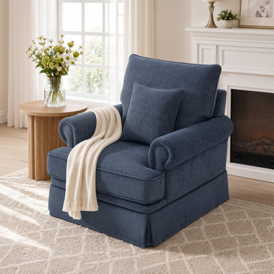 Skirted Swivel Accent Chair with Roll Arm