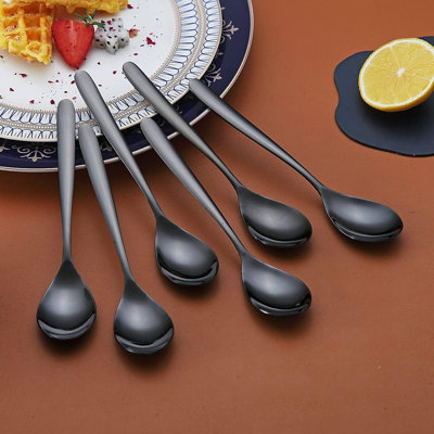 Black Tea Spoons, 6-Piece Silverware Set, Stainless Steel, 6.6 Inches, Dishwasher Safe