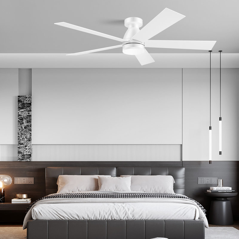 52 Inch Smart Remote,Alexa,APP Control White Ceiling Fan with Dimmable LED Light Outdoor Indoor Flush Mount Low Profile 6 speeds Reversible Quiet DC Motor Plywood 5 Blades Color Change for Farmhouse,Dining Room,Living Room