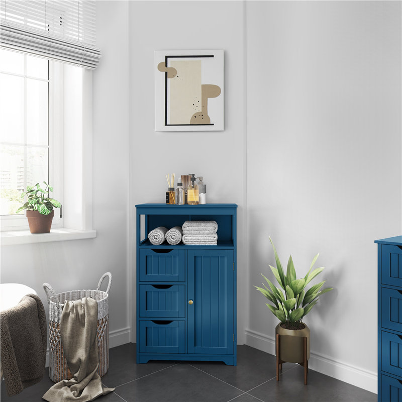 Brigit Free-Standing Bathroom Cabinet with Adjustable Shelf, 3 Drawers and a Niche, Gray, 35.5'' H x 26'' W x 14'' D