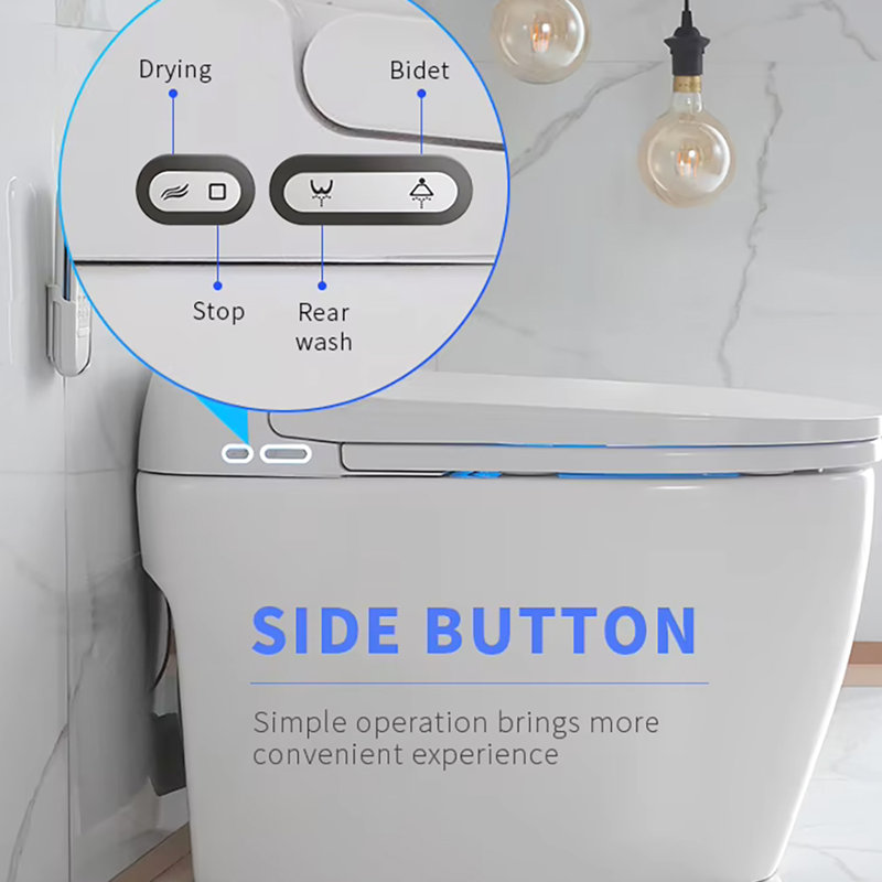 Toilette intelligente avec siège auto, bidet chauffant, nuit, télécommande - bouton latéral de la fonction innovation de salle de bain, option capteur de pied