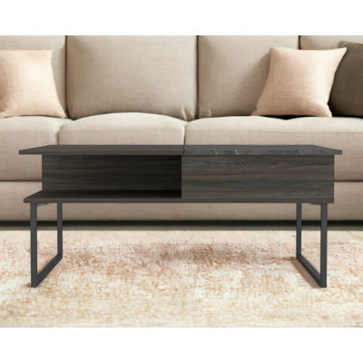 41" Espresso And Black Wood And Metal Lift Top Coffee Table With Shelf