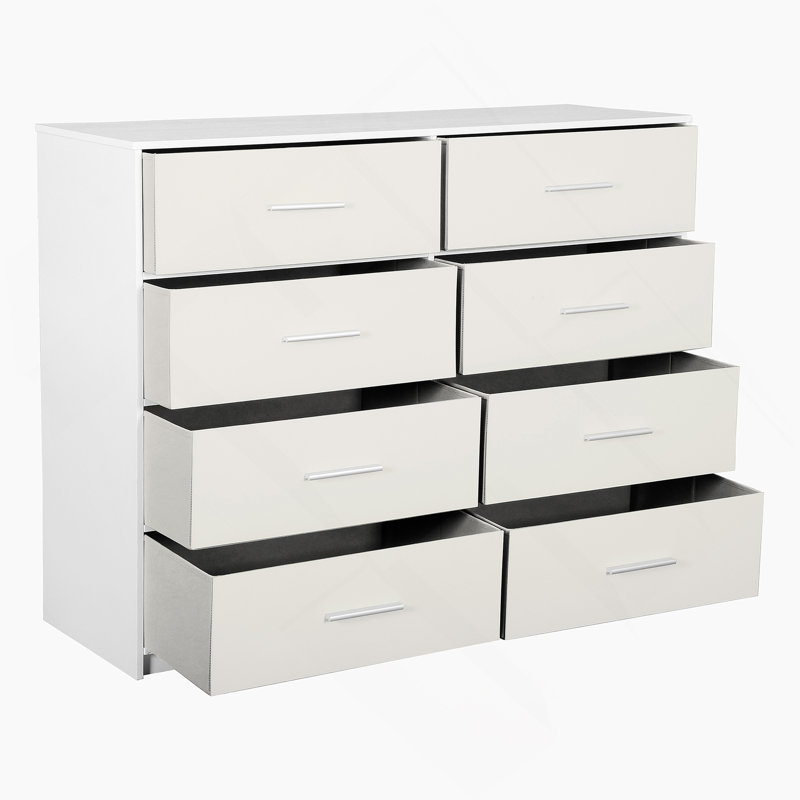 Commode 8 tiroirs avec tiroirs en tissu, Blanc
