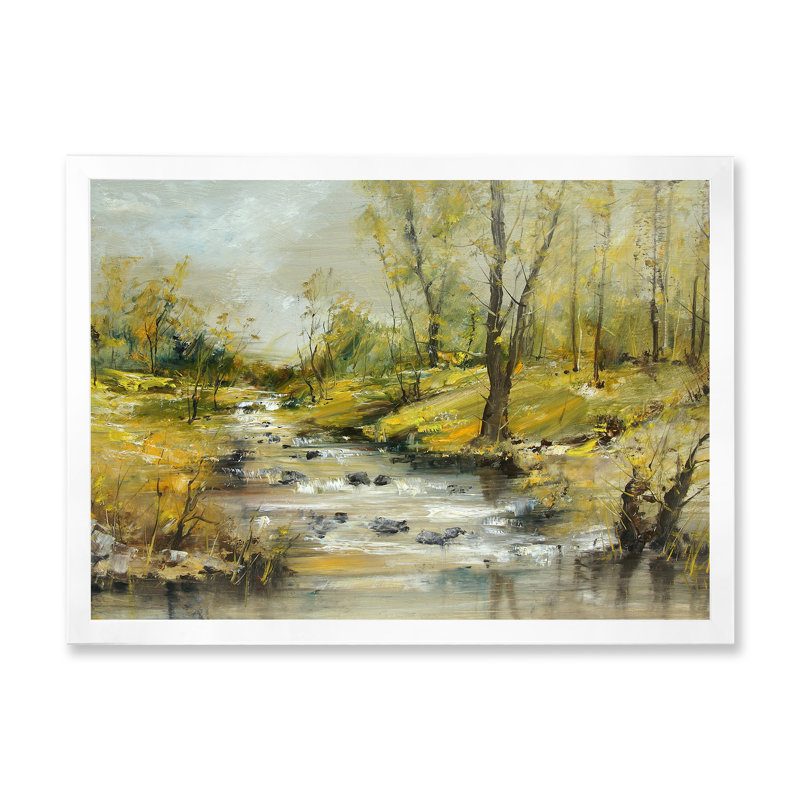 «Summer River Landscape», reproduction sur toile flottante, H 24 po x l 36 po x P 1 po, Cadre photo blanc