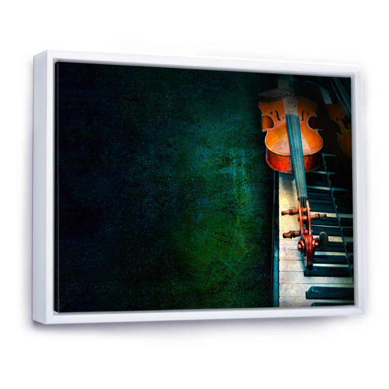 Abstrait violon sur le piano - décoration murale moderne en toile, H 44 po x l 34 po x P 1,5 po, Cadre flottant blanc