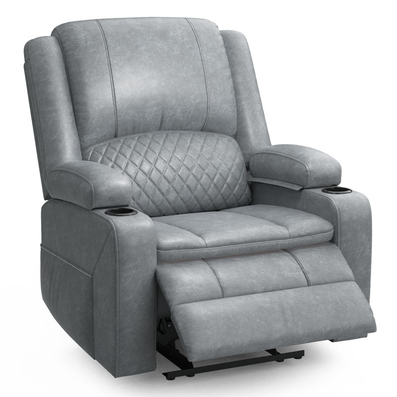 Single Recliner Sofa for RV & Home, 3-Position Recliner with Arm Storage and Side Pocket, Gray, Faux Leather