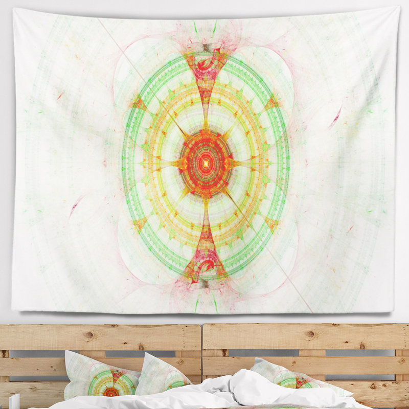 Tapisserie sphère vert fractale abstract cabalistic, H 32 po x l 39 po