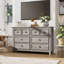 Ensemble de commode pour chambre 2 pièces - commode 8 tiroirs et table de chevet 2 tiroirs l 26,7 "avec station de charge et tablette ouverte, gris délavé