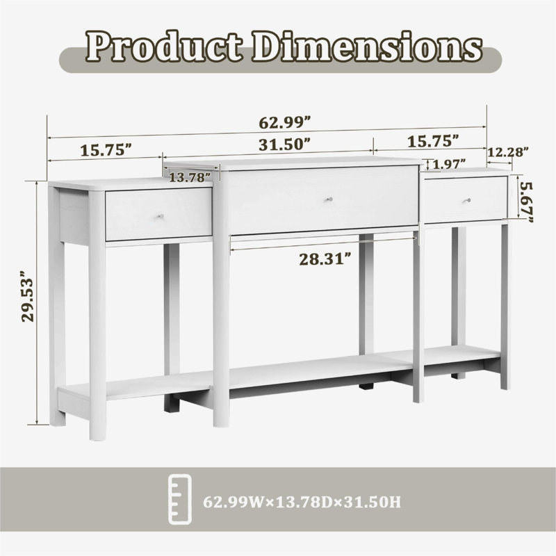 Olvie 63'' Retro Console Table with Drawer, White