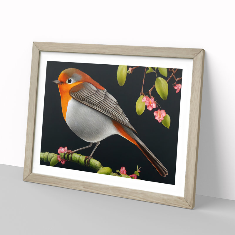 Spellbinding Robin Bird - Framed Print, 46cm H x 64cm W x 2cm D, Oak