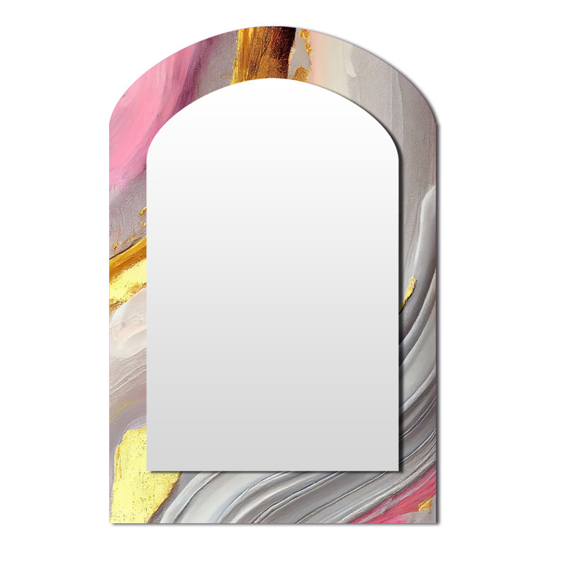 Pink And Gold Marble Abstract VII - Marble Arch Decorative Mirror, Modern Asymmetrical Wall Mirror, Printed Metal Art