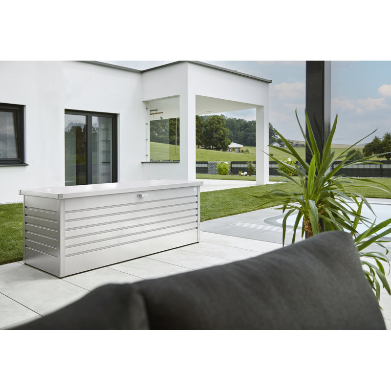 Biohort LeisureTime 210 Gallon Water Resistant Metal Deck Box with Lock, Silver