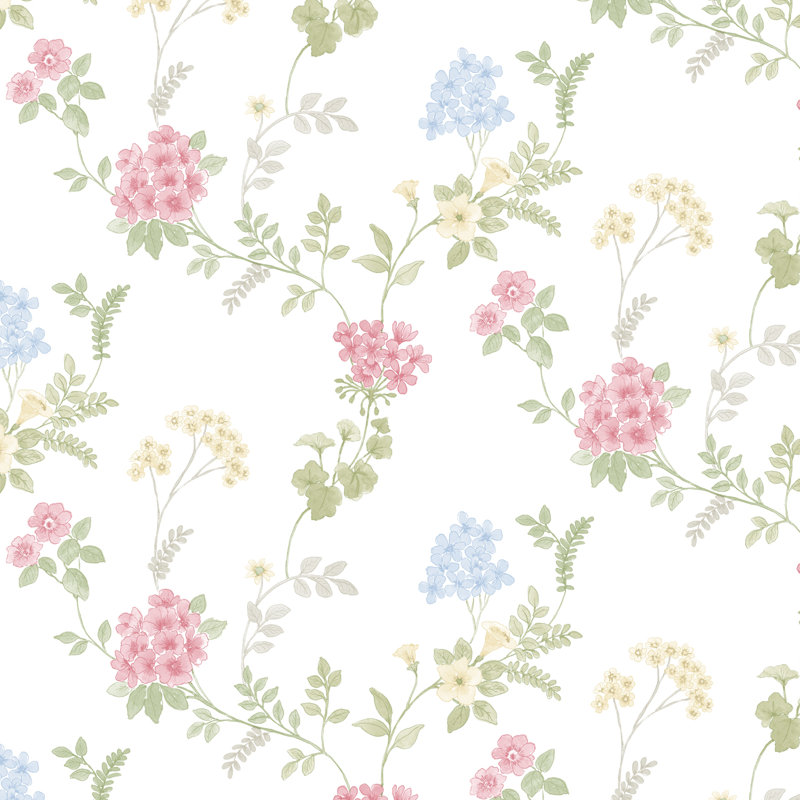 Dahlin Fern 33' x 20.5" Wallpaper Roll, Pink/Blue