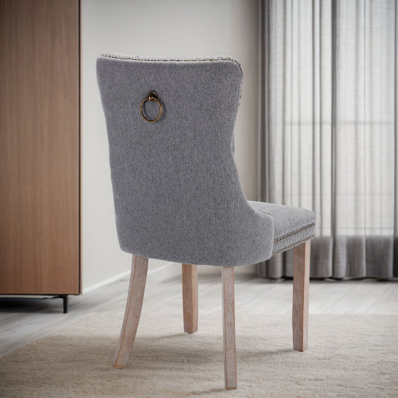 Chaise de salle à manger rembourrée en velours moderne avec anneau à tirer (ensemble de 2), Gris, Naturel