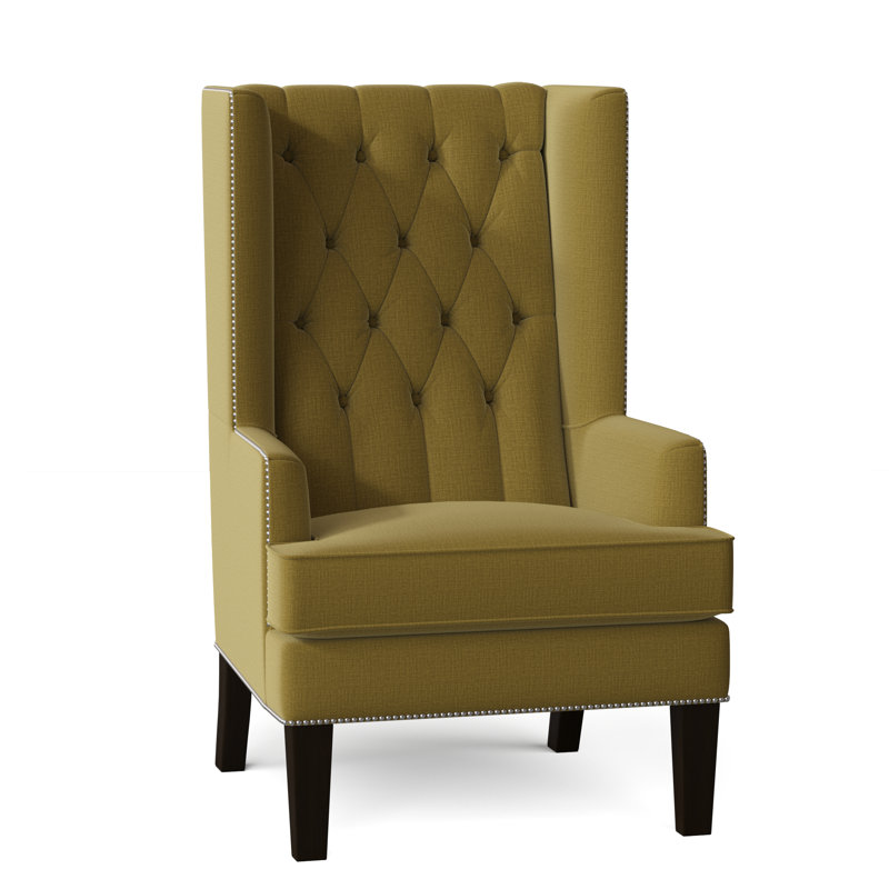 Searle Upholstered Wingback Chair, Marlow Parrot, Mahogany