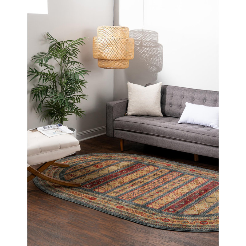 Tapis contemporain Frederica couleur denim et écarlate, Ovale 8 pi x 10 pi