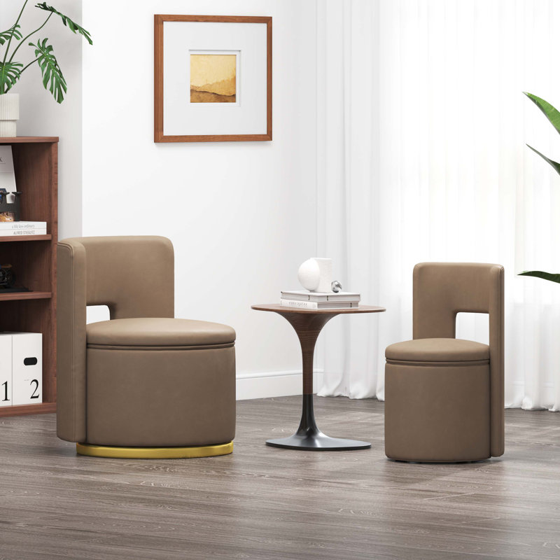 Chaise pivotante avec rangement, Cuir technique brun