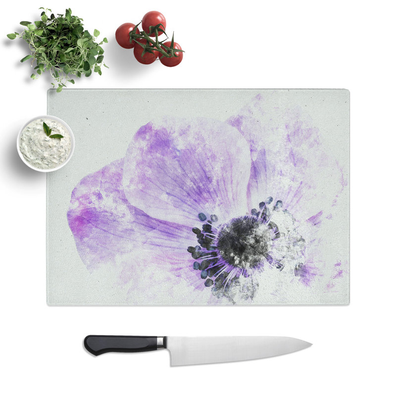 Tempered Glass Purple Anemone Flower Chopping Board, 28.5 cm x 39 cm