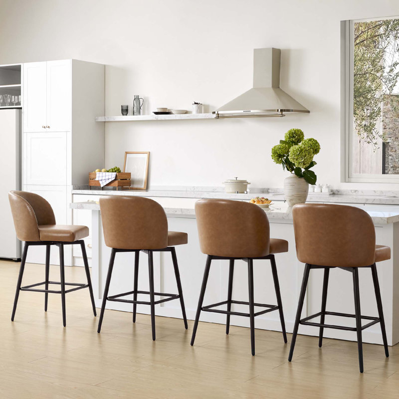 Tabouret de bar et de comptoir pivotant Brendaly (ensemble de 4) - Similicuir, Brun selle