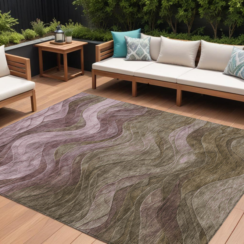 Tapis extérieur lavable abstrait taupe et beige 10 pi x 14 pi