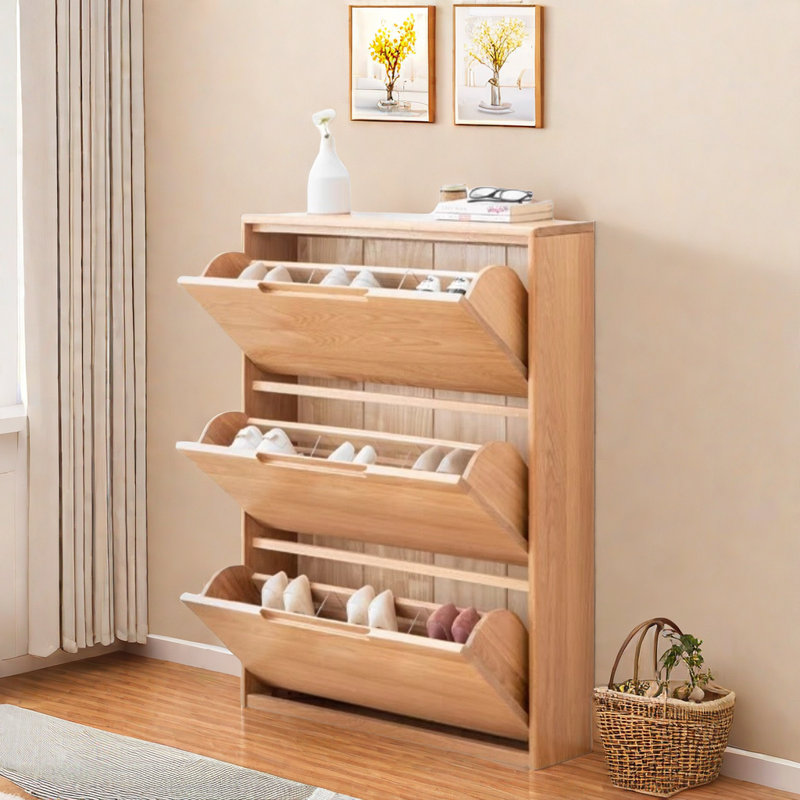Armoire à chaussures en bois massif, Brun, 45.66" H x 33.46" W x 7.87" D
