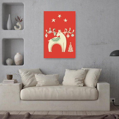 Holiday Reindeer Ornaments Traditional Abstract Christmas Tree Deer Winter Landscape Wall Art Print by Annick - Wrapped Canvas Print