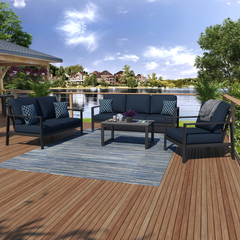 Ensemble de conversation Townsend avec coussins Sunbrella®, Toile bleu marine Sunbrella®, Gris