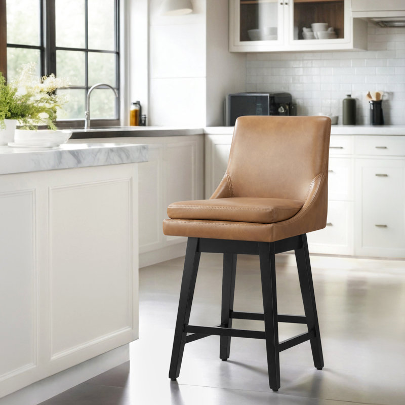 Tabouret de comptoir pivotant 26 po Aleksy, Similicuir chameau