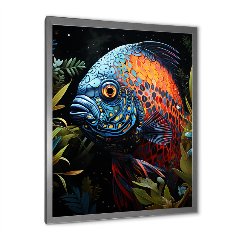 Papillon poisson dans l'élégance corail - Art mural poisson papillon, Cadre simple argenté, H 32 po x l 16 po x P 1 po