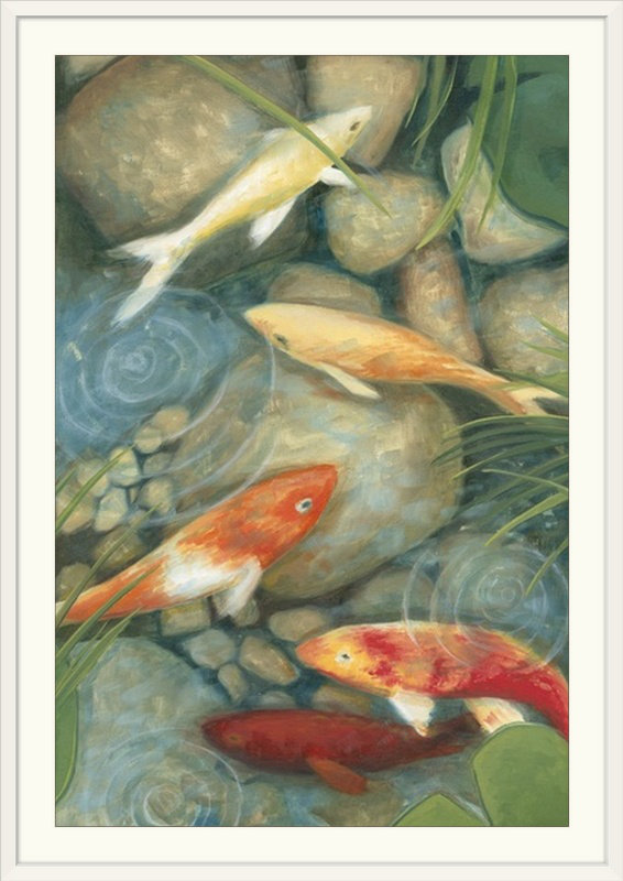 Witter Reflecting Koi I 'Megan Meagher, reproduction d'art, H 32 po x l 24 po x P 1 po, Cadre blanc