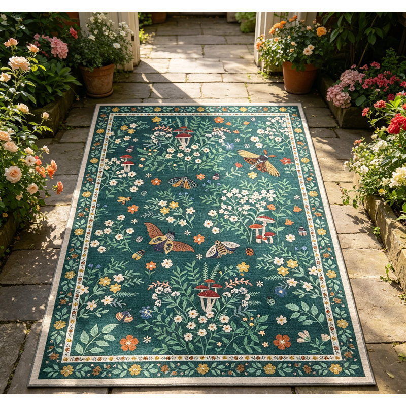 Area Rug for Living Room Washable Collapsible Floral Carpet  Non-Slip Backing Carpet for Living Room Bedroom Dining Room