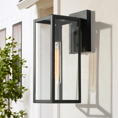 Lateefah Black 14" H Outdoor Wall Light Patio Lantern with Clear Glass