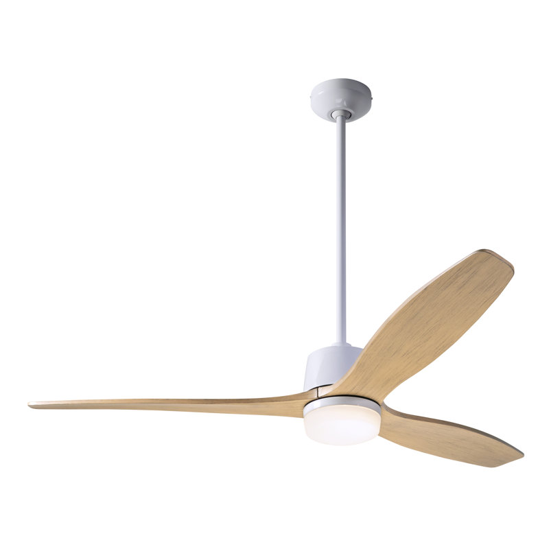 Arbor LED Downrod Ceiling Fan, Gloss White, Wall/Remote Combo Controls, Maple