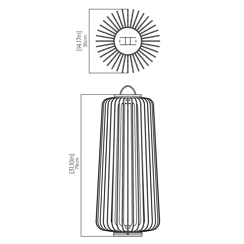 Lampe de table Stecche Di Legno, Imbuia, H 30,81 po x l 14,04 po x P 14,04 po