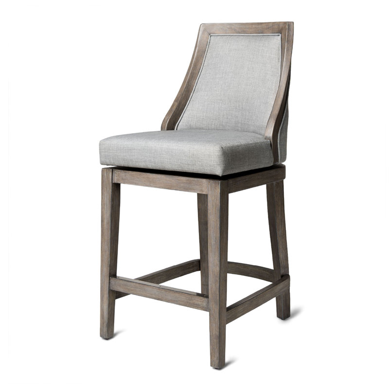 Vienna 31" Ash Grey Upholstered Swivel Bar Stool with Reclaimed Oak Frame
