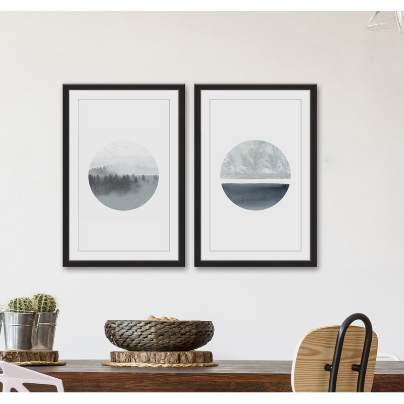 «Two Views Diptych» par Eyre Tarney - ensemble de 2 reproductions d'art sur papier encadré, H 36 po x l 24 po, Cadre noir
