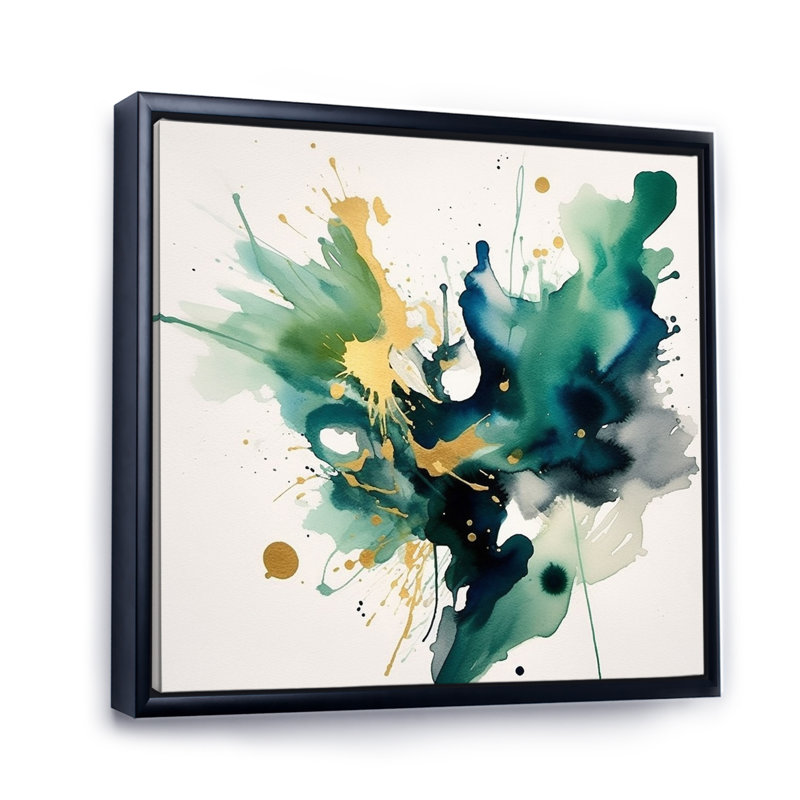 Bleu foncé, turquoise et or I, H 36 po x l 36 po x P 1,5 po, Cadre flottant noir