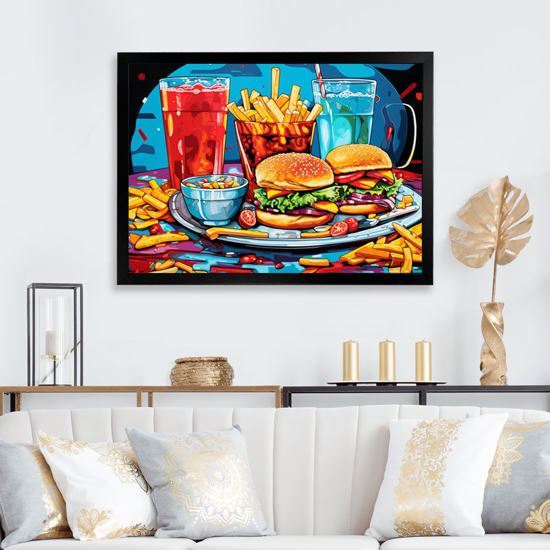 Pop Fast Food Hamburger Meal II, H 24 po x l 32 po x P 1 po, Cadre simple noir