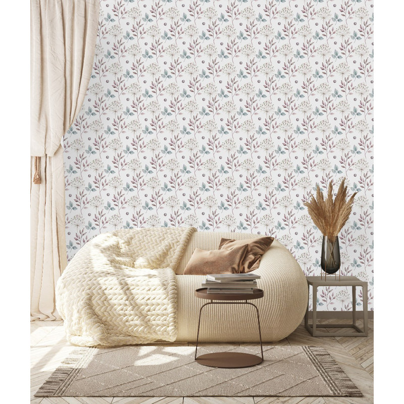 Carreau de papier peint branches avec feuilles L 10,4 pi x l 25 po