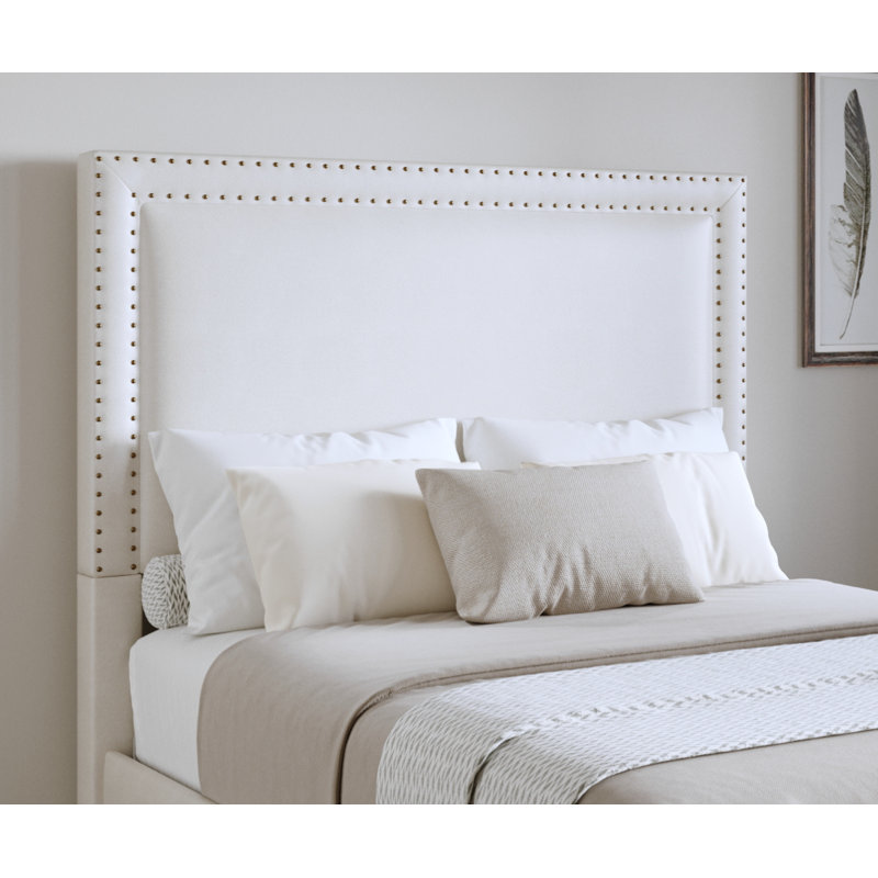 Tête de lit tapissier à panneau Murl, Blanc/laiton, Double