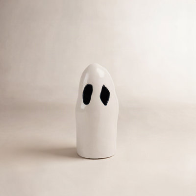 Stoneware Ghost Lantern with Cut-Out Details