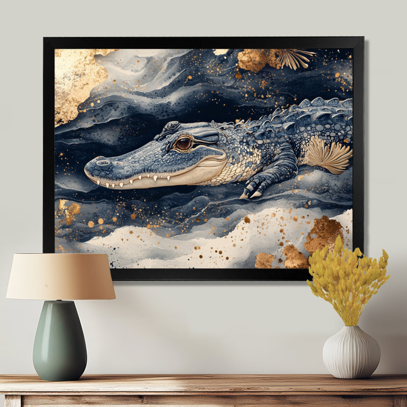 Aligator and Marble Felections I - impressions sur toile de crocodile, H 24 po x l 32 po, Cadre simple