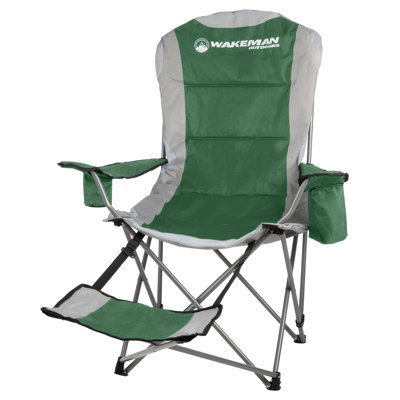 Wakeman Outdoors Portable Camping Chair with Foot Rest - Beach Chair with Cupholder & Cooler Pouch by Arlmont & Co.